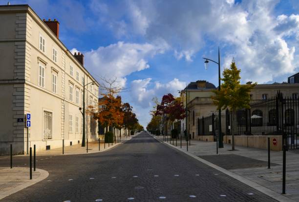 Avenue de Champagne in the French town of Épernay Épernay, France, October 19, 2020: View of the Avenue de Champagne in this French town. In this street the most famous producers of champagne are situated. On the right is the headquarters of Moët et Chandon. Épernay is considered the "capital of champagne" because it is surrounded by vineyards famous all over the world. moet chandon stock pictures, royalty-free photos & images