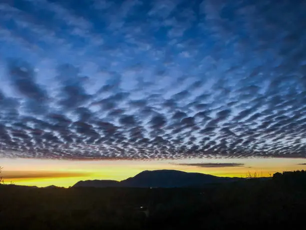 Piegon, France - December 21, 2020. View of a winter sunrise, between Drome and Vaucluse, above Mont-Ventoux.