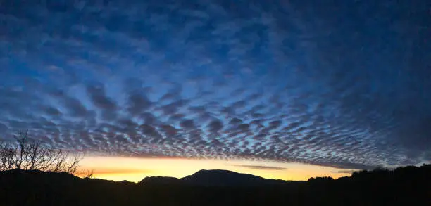 Piegon, France - December 21, 2020. View of a winter sunrise, between Drome and Vaucluse, above Mont-Ventoux.