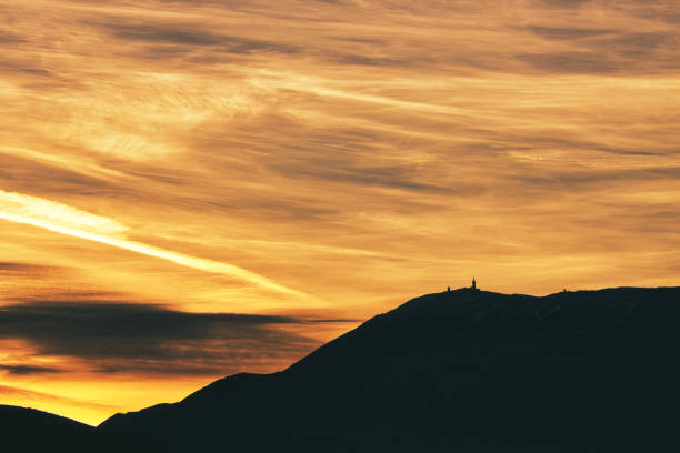Piegon, France - December 22, 2020. View of a winter sunrise, between Drome and Vaucluse, above Mont-Ventoux.
