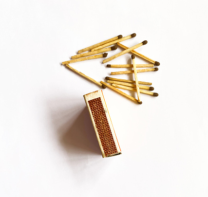 Matchsticks and box on a white background.