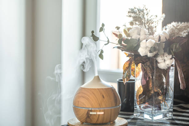 istock Modern oil aroma diffuser in the living room on the table. 1293507101