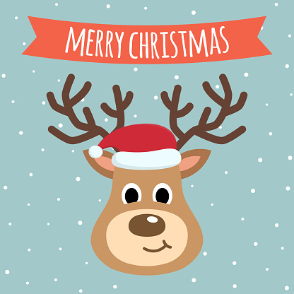 Rudolph Con Sombrero DE LA Navidad Y LA Cara DE Sonrisa Feliz Vector