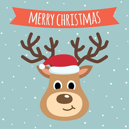 Rudolph Con Sombrero DE LA Navidad Y LA Cara DE Sonrisa Feliz Vector Rudolph Con Sombrero DE LA Navidad Y LA Cara DE Sonrisa Feliz Vector