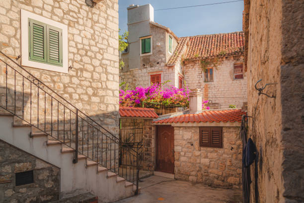 A quaint neighbourhood scene in the charming old town of Split, Croatia on a warm sunny afternoon.