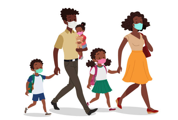 powrót do szkoły w pandemii covid-19 - preschooler african ethnicity little girls child stock illustrations