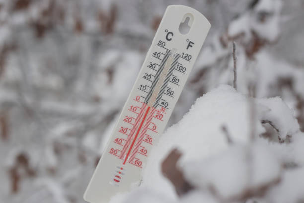 istock Thermometer with below Zero degree Celsius temperature outdoor on cold winter day 1293514780