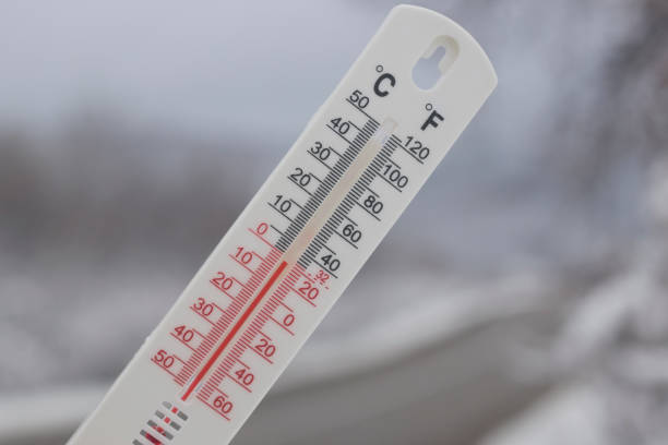 istock Thermometer with below Zero degree Celsius temperature outdoor on cold winter day 1293514793