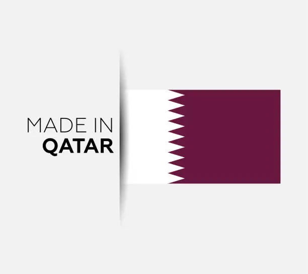 Vector illustration of Made in the Qatar label, product emblem. White isolated background.