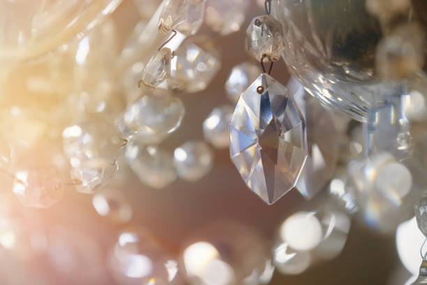 Crystal chandelier close-up. Selective focus with copy space.