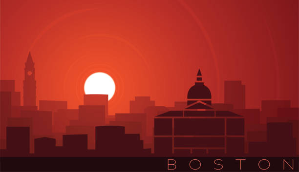 boston low sun skyline scena - boston urban scene skyline sunset stock illustrations