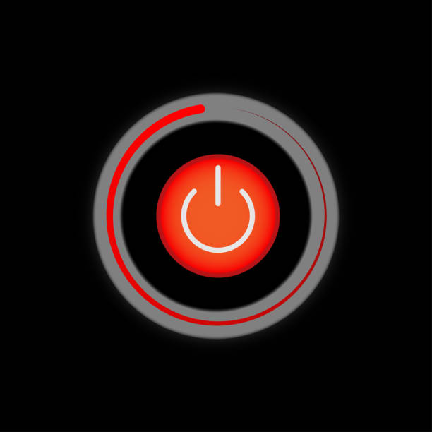auf off-stil-taste, die ein-aus-tasten sind in roten symbol in schwarzem hintergrund, - interface icons push button square shape badge stock-grafiken, -clipart, -cartoons und -symbole