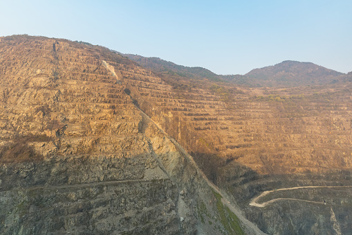 iron ore mine closeup, industrial opencast mining landscape, hubei province, China