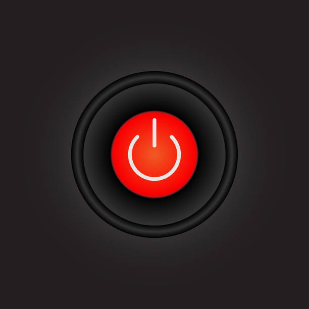 auf off-stil-taste, die ein-aus-tasten sind in roten symbol in schwarzem hintergrund, - interface icons push button square shape badge stock-grafiken, -clipart, -cartoons und -symbole