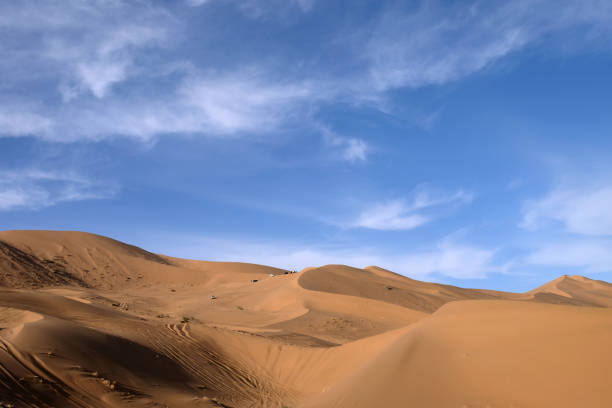 Badain Jaran desert huge sand dunes. This desert is home to some of the tallest stationary dunes on Earth, some reaching a height of more than 500 meters.