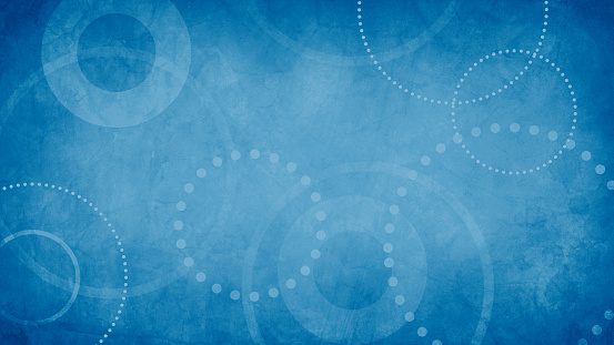 fondo azul abstracto con textura grunge y círculos geométricos blancos y puntos en el viejo diseño de papel vintage photo