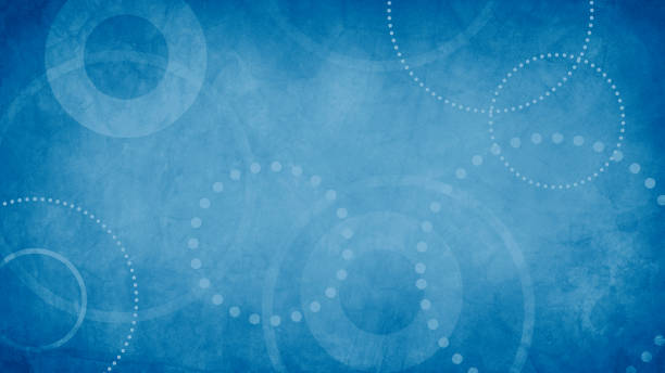 abstract blue background with grunge texture and white geometric circles and dots in old vintage paper design