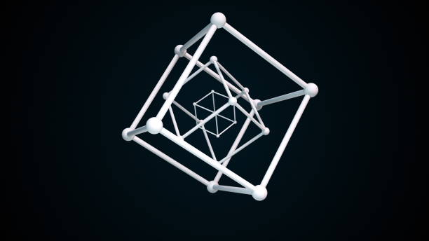 istock Cubic constructions from the crystal lattice with atoms in the nodes. 3d rendering of atom surface model. Computer generated nanotechnological background 1293543658