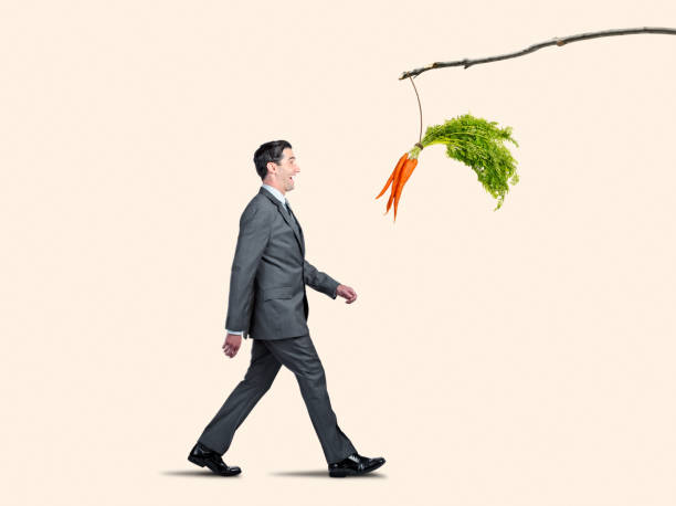 istock Businessman Follows Carrots Dangling From A Stick 1293547515