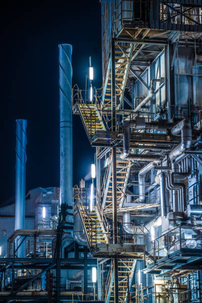 Modern manufacturing plant at night