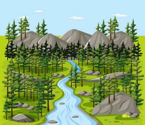 Vector illustration of Forest nature landscape scene