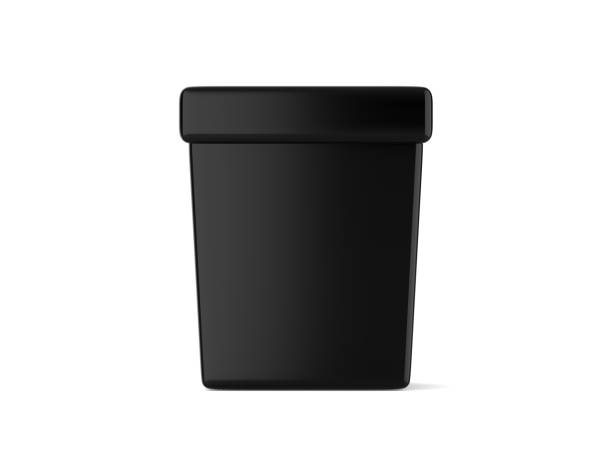 istock Black ice cream tub mockup on isolated white background, realistic rendering of plastic box, 3d illustration 1293552181