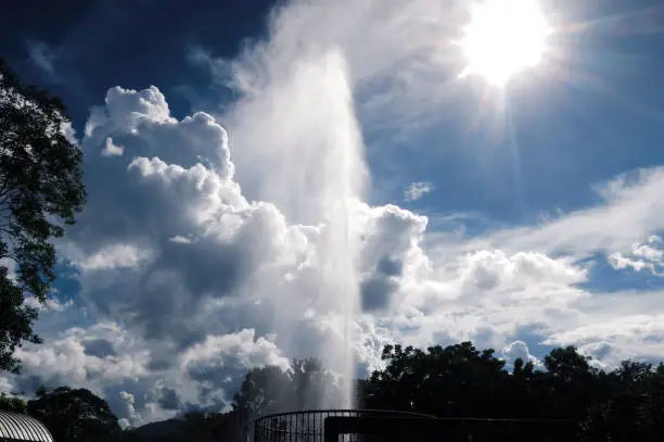 Photo of blue sky with hot spring