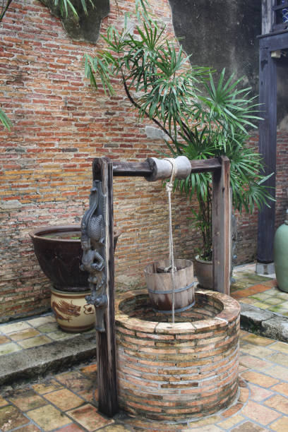 istock Outdoor antique stone artesian aquifer, underground water supply resources 1293555892