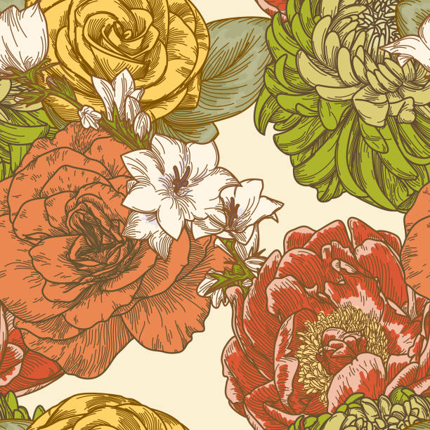 ilustrações de stock, clip art, desenhos animados e ícones de super 1970s retro seamless floral pattern - stamen