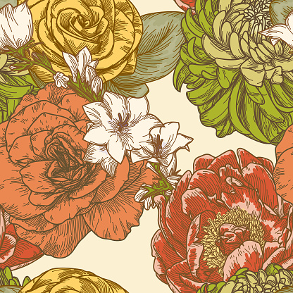 The perfect 70s seamless floral pattern to match your couch or chesterfield.
