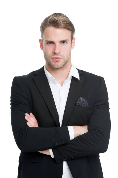 istock White collar worker. Man well groomed unbuttoned white collar elegant formal suit isolated white background. Macho confident ready work office. Guy office worker crossed arms handsome attractive 1293559975