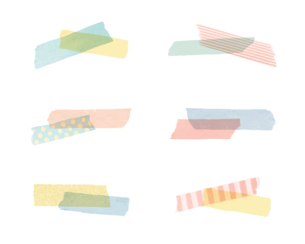 ilustrações, clipart, desenhos animados e ícones de conjunto de ilustrações de várias cores e padrões de fita washi - paper ribbon