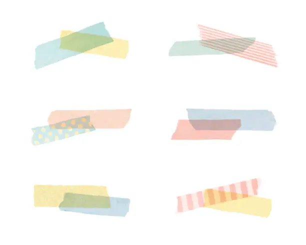 Vector illustration of Set of illustrations of various colors and patterns of washi tape