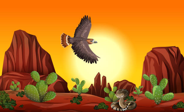 istock Desert with rock mountains and desert animals landscape at sunset scene 1293561688
