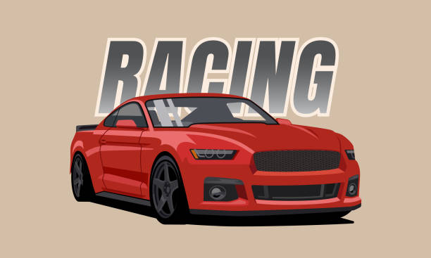 赤いスポーツマッスルカー - スポーツカー点のイラスト素材／クリップアート素材／マンガ素材／アイコン素材