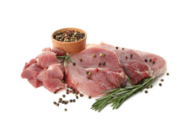 istock Raw steak meat with herbs and spices isolated on white background 1293563542