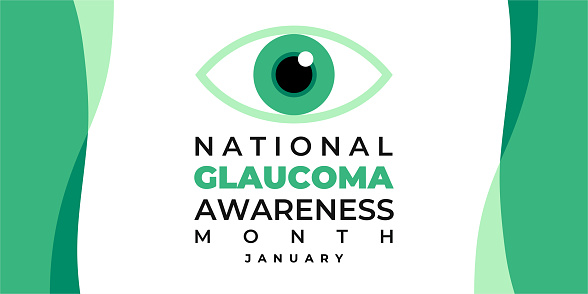National Glaucoma awareness Month. Vector banner, medical poster with text for social media. Noted in the United States in January. Eye logo, iris for eye clinics and ophthalmology