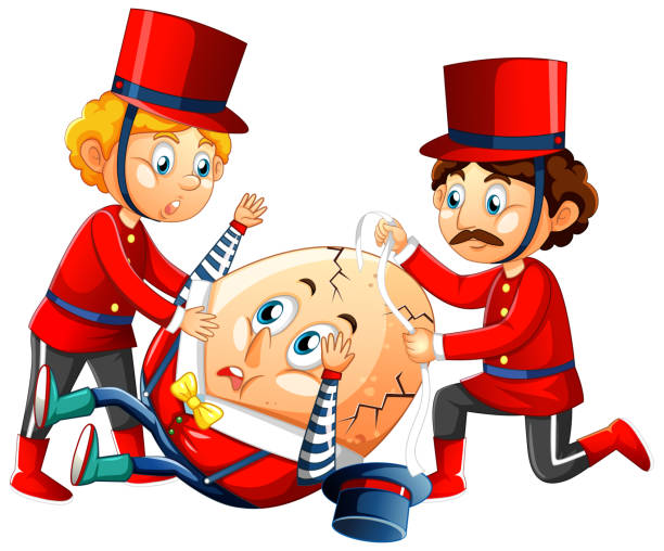 ilustrações de stock, clip art, desenhos animados e ícones de humpty dumpty egg with king's men on white background - humpty dumpty