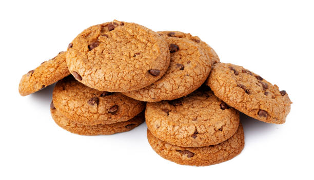 istock Pile of chocolate chip cookies isolated on white background 1293573031