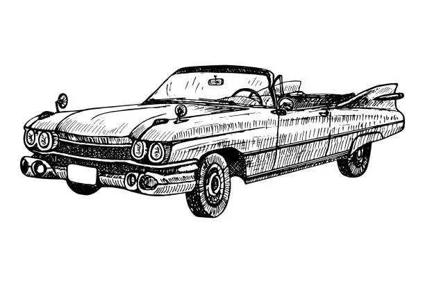 Vector illustration of Retro car cabriolet illustration doodle sketch graphics
