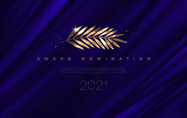 ilustrações de stock, clip art, desenhos animados e ícones de award nomination - design template. golden branch on a deep blue cloth background. award sign with golden leaves. vector illustration. - royal blue