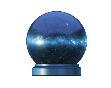 Magic ball with space inside, fortune-telling ball isolated on white, 3d render