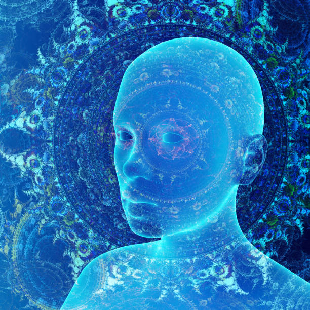 concept of soul or consciousness, knowing yourself, overmind, colored human model, 3d render