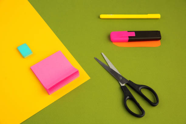 istock Stationery in bright pop colors with visual illusion effect, modern art 1293584114