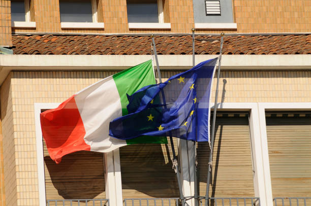 istock Italy flag and EU flag 1293587226