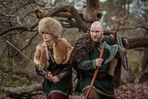 istock Weapon wielding Russian viking warrior couple 1293591418