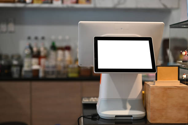 istock A touchscreen cashier machine with blank screen at modern coffee shop. 1293591457