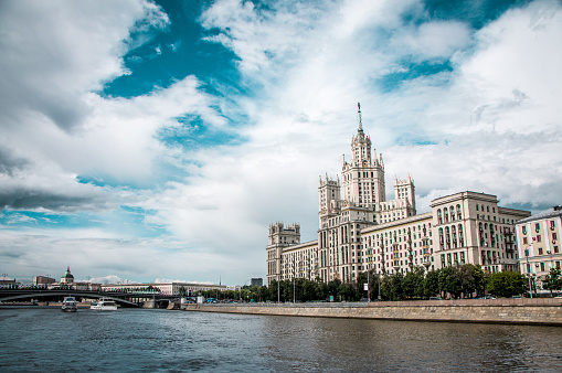 Moskva River And Kotelnicheskaya Embankment Building In Moscow, Russia