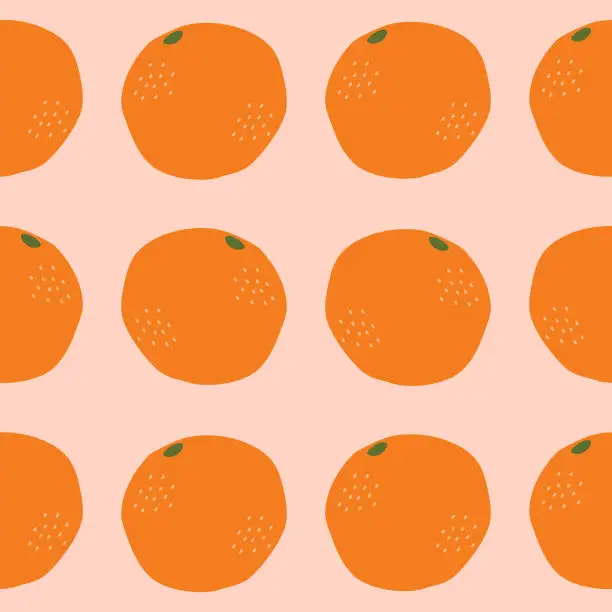 Vector illustration of Orange tangerines on a pastel background. Organic fruit seamless pattern.