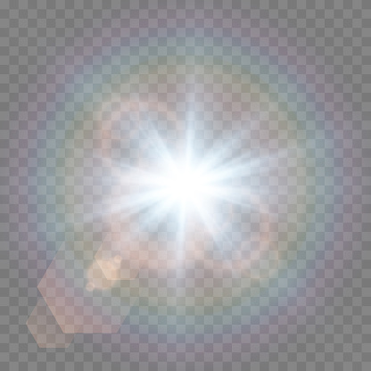 Vector blue light with lens flares.